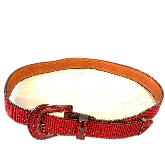 Red Rhinestone Studded Leather Belt - Size M/L - New - Picture 5 of 5